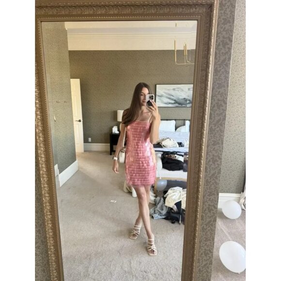 Badgley Mischka Pink Paillette Sequin Mini Cocktail Dress – Women’s Size 6 - Picture 15 of 16